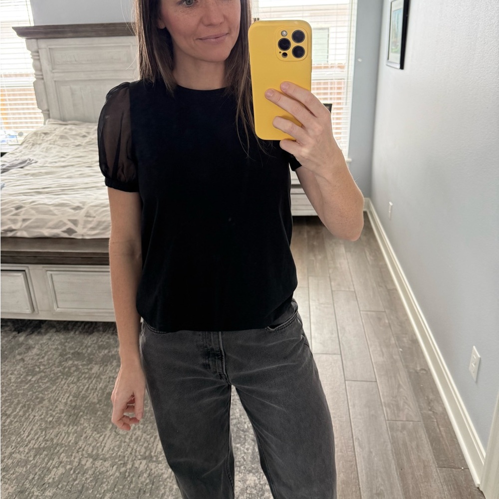 Madewell Black Sheer Sleeve Tee - Picture 4 of 10